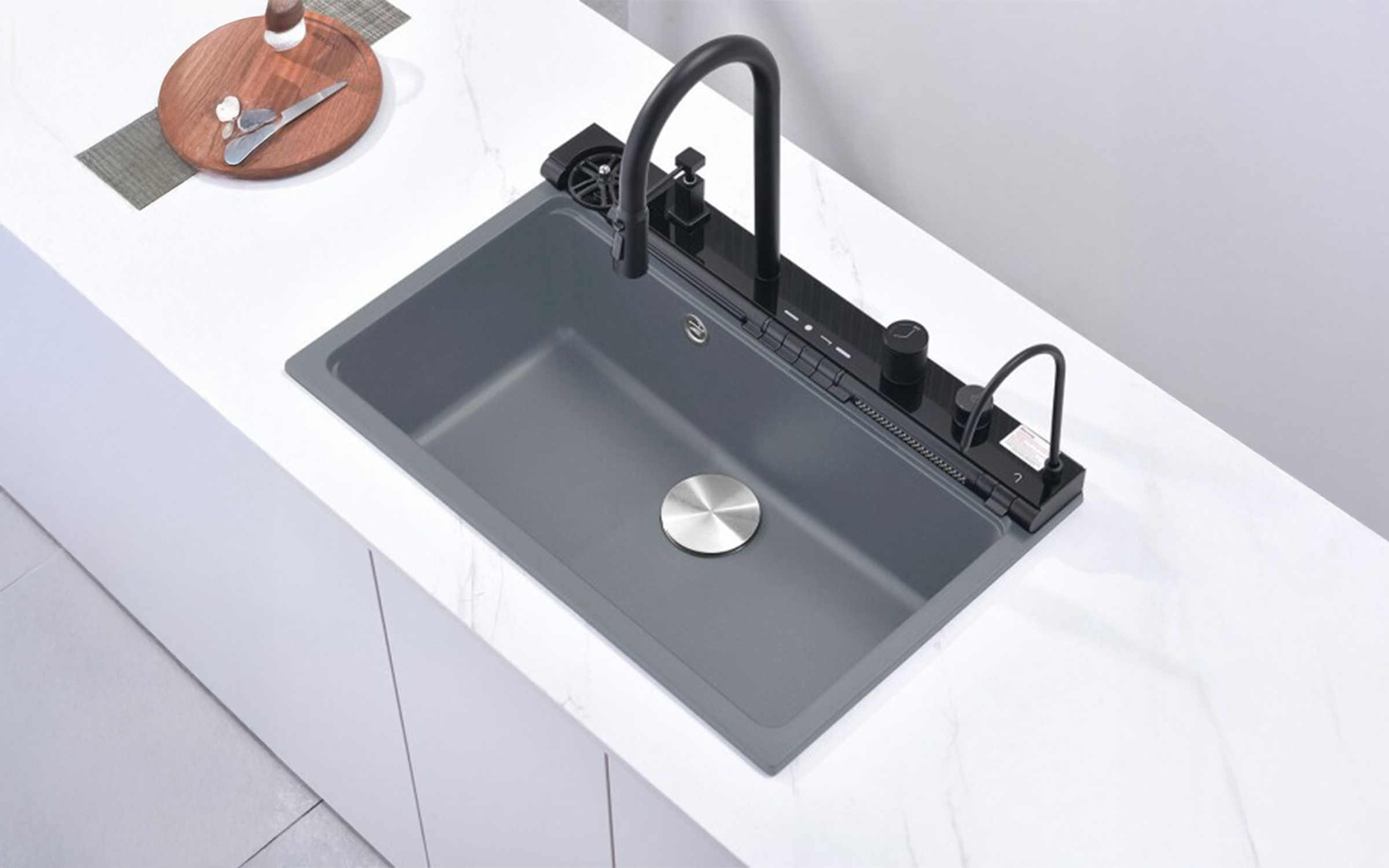 Multifunctional sink with mixer tap AQUARIS, grey  1